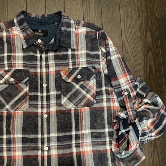 BUFFALO David Bitton Blue Plaid Saldio Cotton Button Down Large​​​​ - Picture 3 of 12